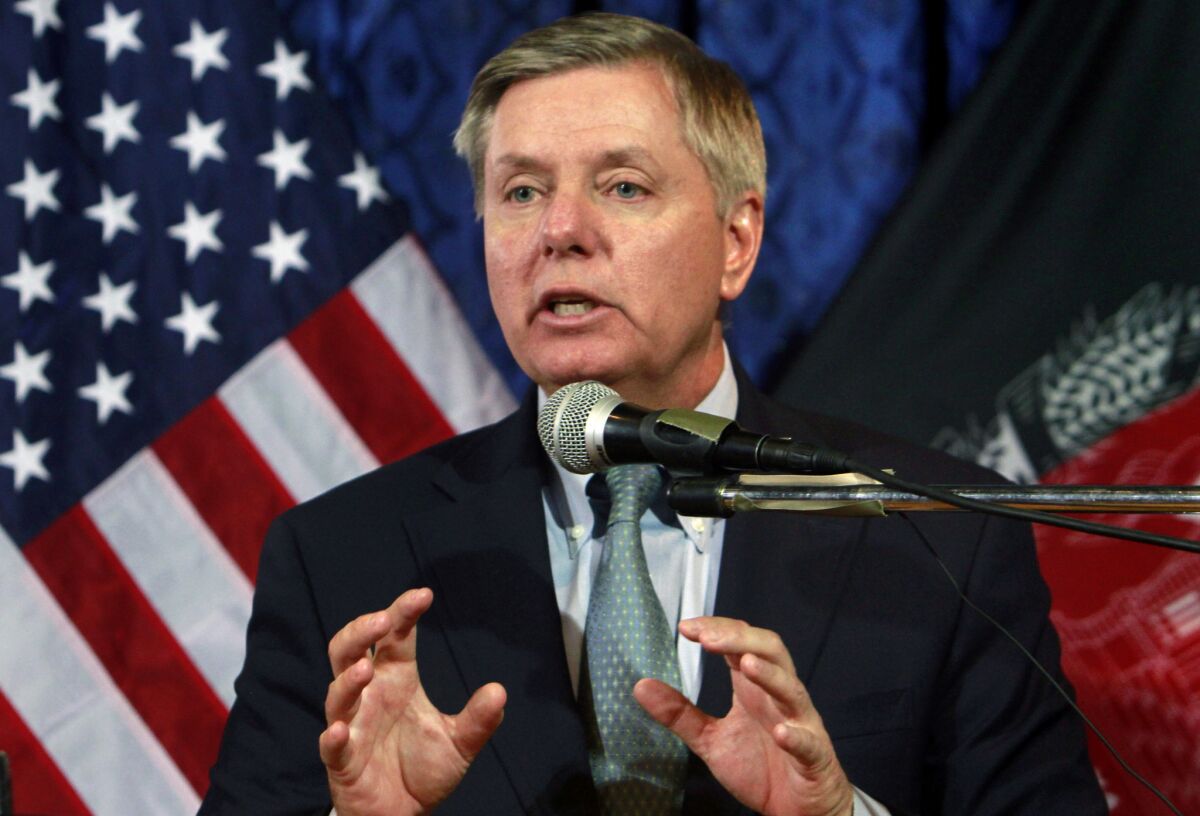 U.S. Sen. Lindsay Graham (R-S.C.), shown in Kabul Afghanistan, on July 2, said today that the downing of an airliner over Ukraine is a "game changer."
