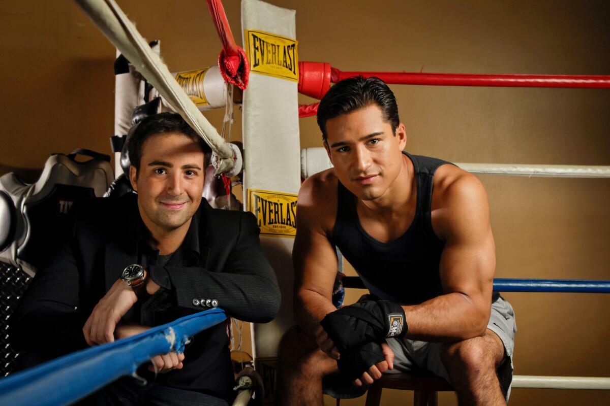 Mario Lopez, right, and director Bert Marcus. Lopez says he trains "more for sanity than vanity."