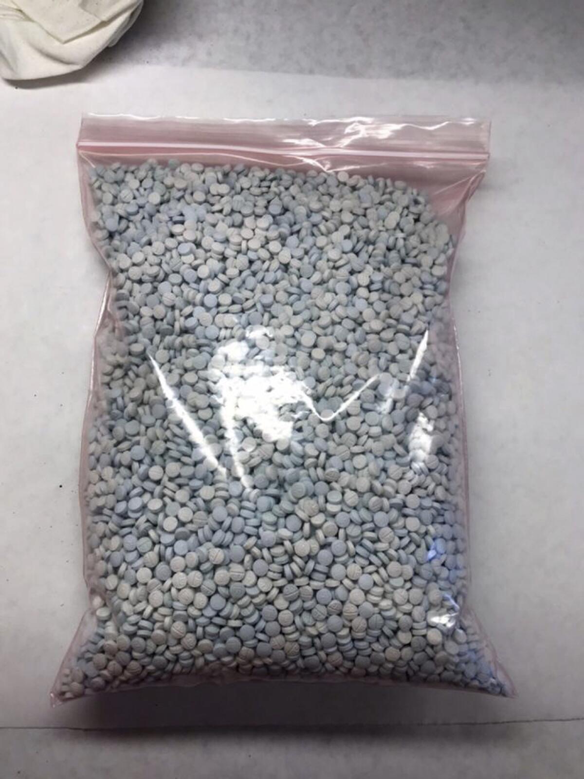 A baggie containing fentanyl pills