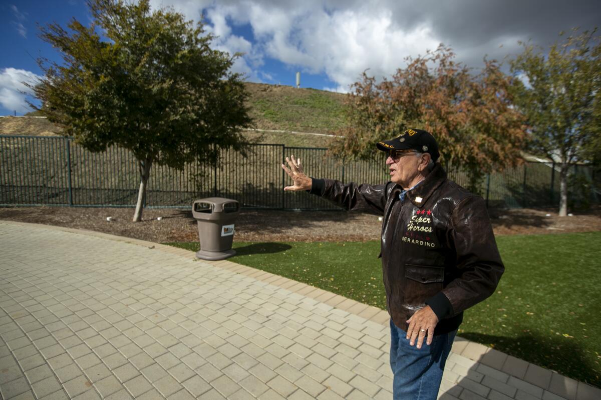 Nick Berardino, the president of the Heroes Hall Foundation, shows where the new Serenity Walk for veterans will be.