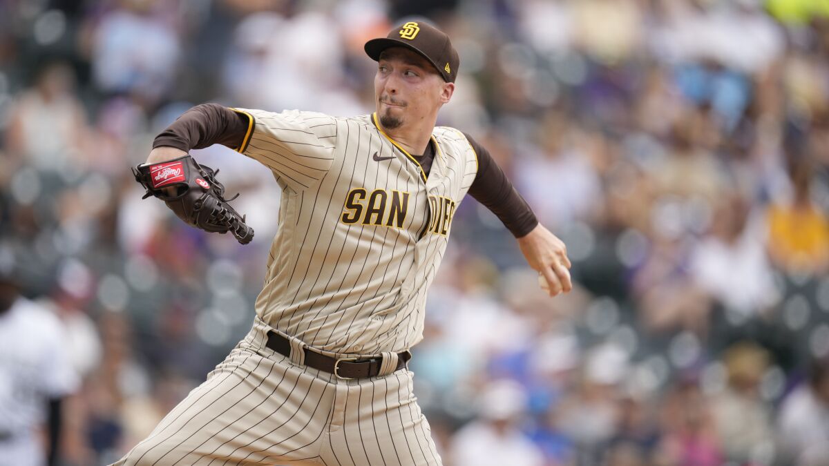 San Diego Padres starting pitcher Blake Snell delivers against the Colorado Rockies on June 16.