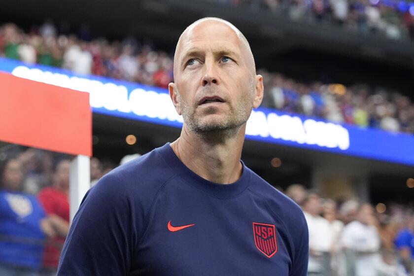 Coach Gregg Berhalter of the United States looks on during a Copa America Group C soccer match.