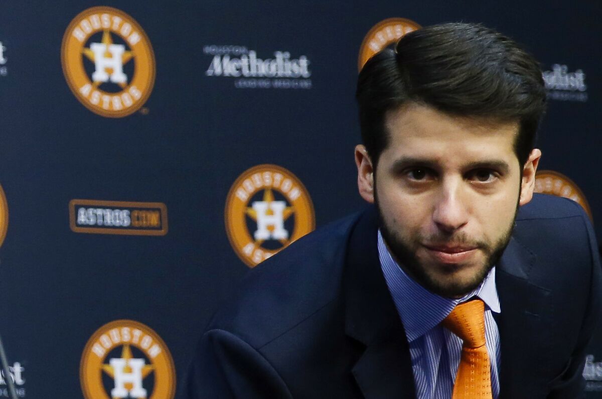 Brandon Taubman attends a Houston Astros news conference.