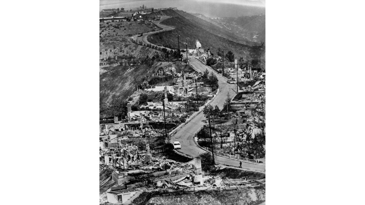 November 7, 1961: Burned out homes along Linda Flora Drive in Bel-Air.