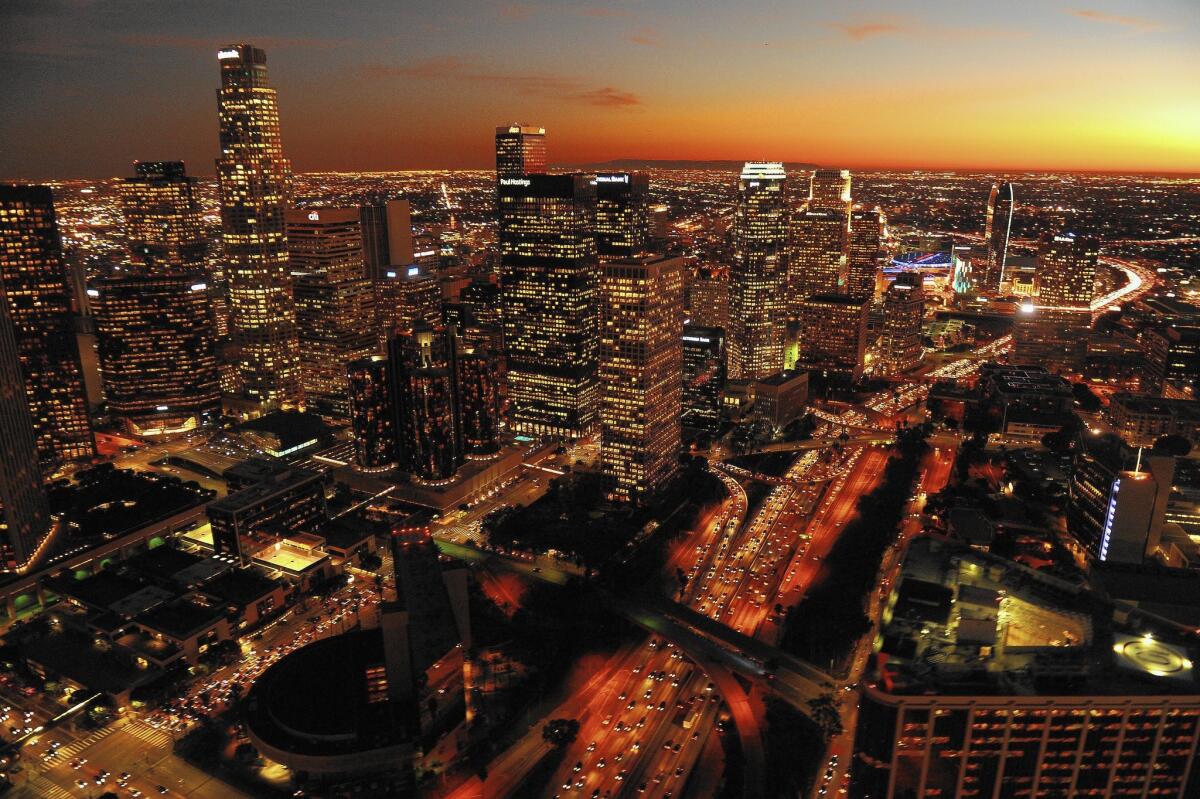 Aerial view of the downtown Los Angeles skyline. The U.S. Olympic Committee's snubbed the city of Los Angeles, opting for Boston instead for the 2024 summer games.