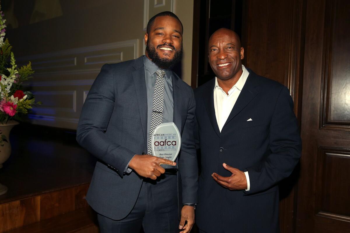 Honorees and directors Ryan Coogler, left, and John Singleton attend the seventh annual AAFCA Awards.