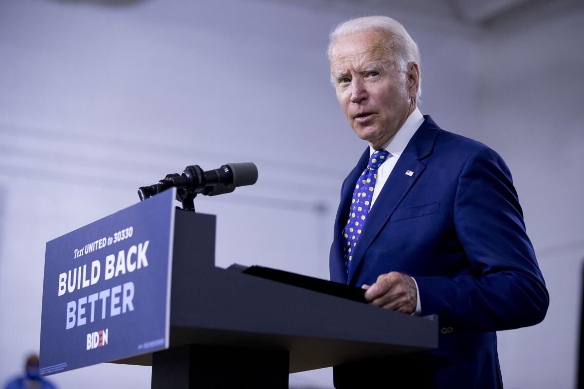 Joe Biden speaks at a recent campaign event in Wilmington, Del.