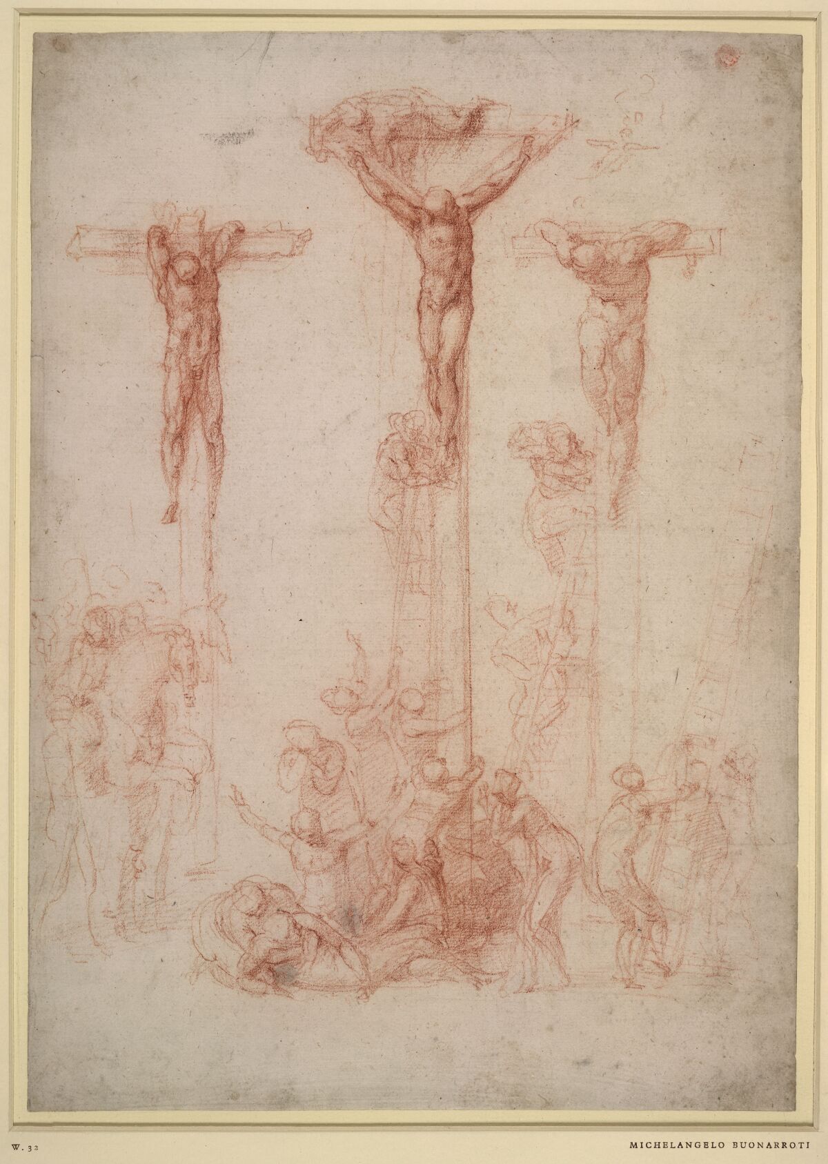 Michelangelo, The Three Crosses, c. 1520, red chalk and wash

