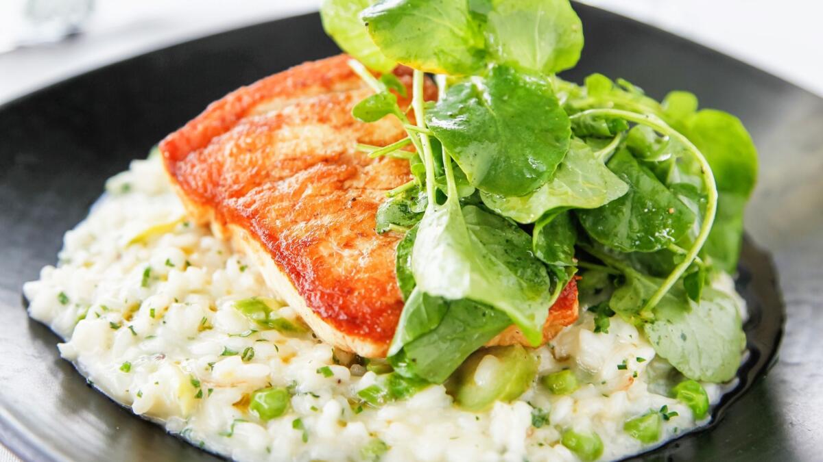 Pan-Seared Halibut With Avocado Risotto