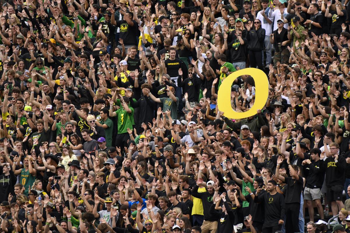 Oregon fans cheer for the Ducks on Sept. 17, 2022, at Autzen Stadium.