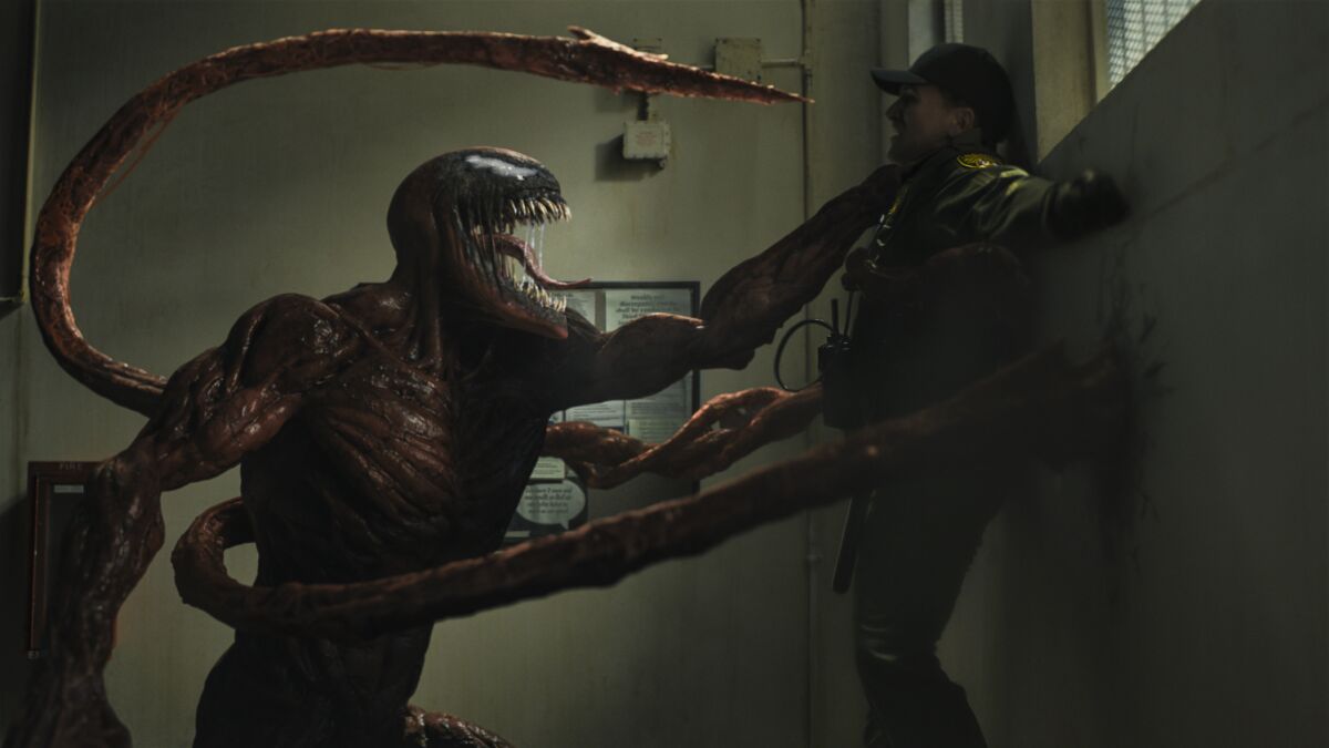 This image released by Sony Pictures Entertainment shows a scene from "Venom: Let There Be Carnage." (Sony Pictures Entertainment via AP)