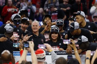 Louisville, KY - March 26: San Diego State coach Brian Dutcher celebrates after beating Creighton 57-56 in an Elite 8 game in the NCAA Tournament on Sunday, March 26, 2023 in Louisville, KY. (K.C. Alfred / The San Diego Union-Tribune)