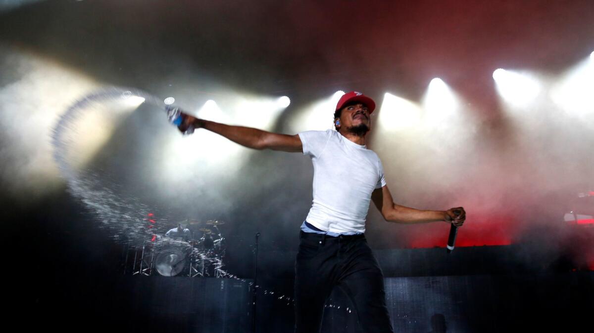 Chance the Rapper, performing at the Greek Theatre earlier this year, earned seven Grammy nominations.