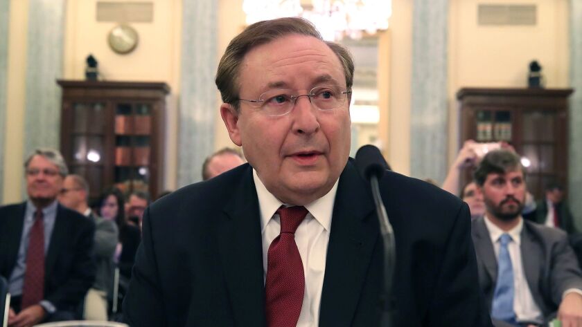 Barry Lee Myers at his 2017 confirmation hearing to become administrator of the National Oceanic and Atmospheric Administration. His appointment is poised for Senate approval.