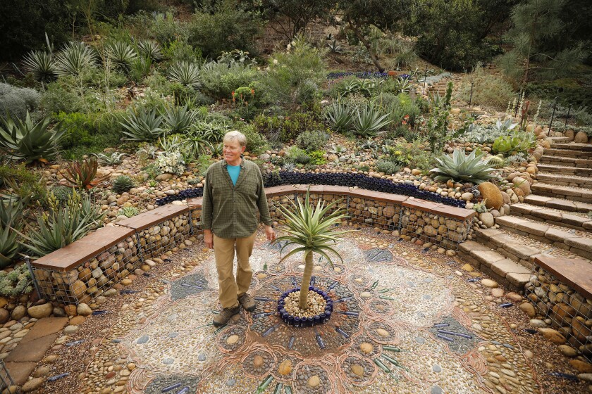 During the past 22 years, Jim Bishop has created an array of mosaics for his steeply sloping garden in Mission Hills.