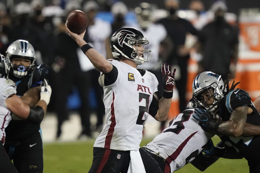 Atlanta Falcons quarterback Matt Ryan passes against the Carolina Panthers.