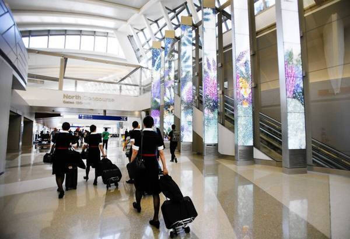 In a ranking of busy airports based on the number of eateries with healthful food offerings, Los Angeles International Airport tied for third place with 83%. Above, the Tom Bradley International Terminal at LAX.