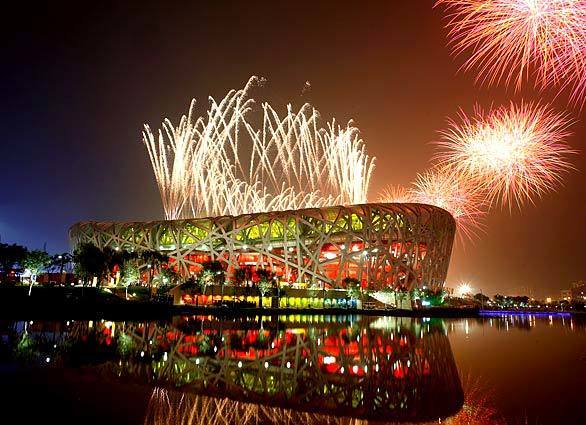 Fireworks light the National Stadium during Olympics opening ceremony Friday night in Beijing. More... ? Blog: Ticket to Beijing ? ... more Olympic Photo Galleries