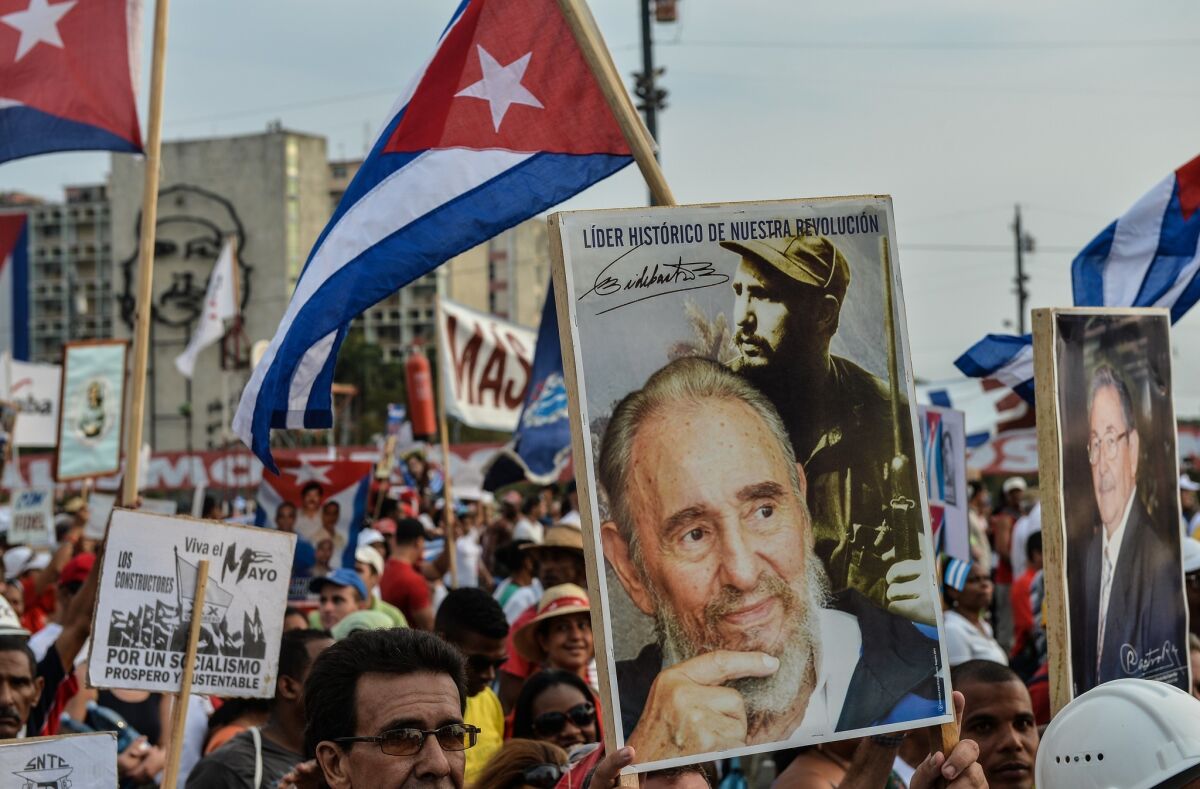 Anti-communist sentiments among U.S. voters in South Florida help keep Cuba and its revolutionary leader Fidel Castro in Washington's political cross hairs. The State Department disclosed Wednesday, when Cubans were marching in May Day celebrations and paying tribute to the Castro regime, that Cuba will remain on its list of "state sponsors of terrorism."