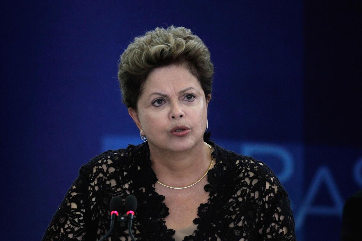 Brazil's President Dilma Rousseff speaks during a ceremony to present six new ministers to her cabinet, at the Planalto Presidential Palace in Brasilia, Brazil on Monday.