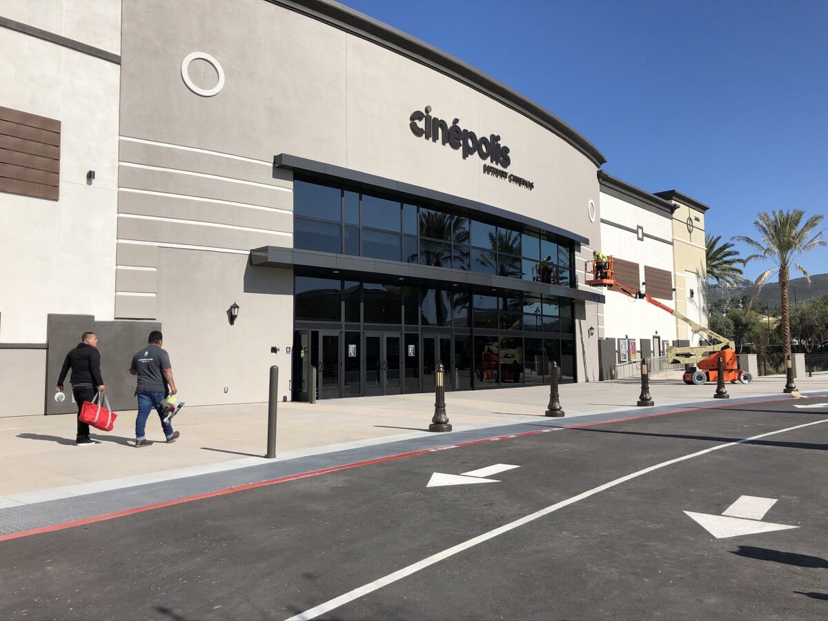 Final construction work is under way this week on the Cinépolis Luxury Theater La Costa Town Square, which will open in east Carlsbad on Feb. 7.