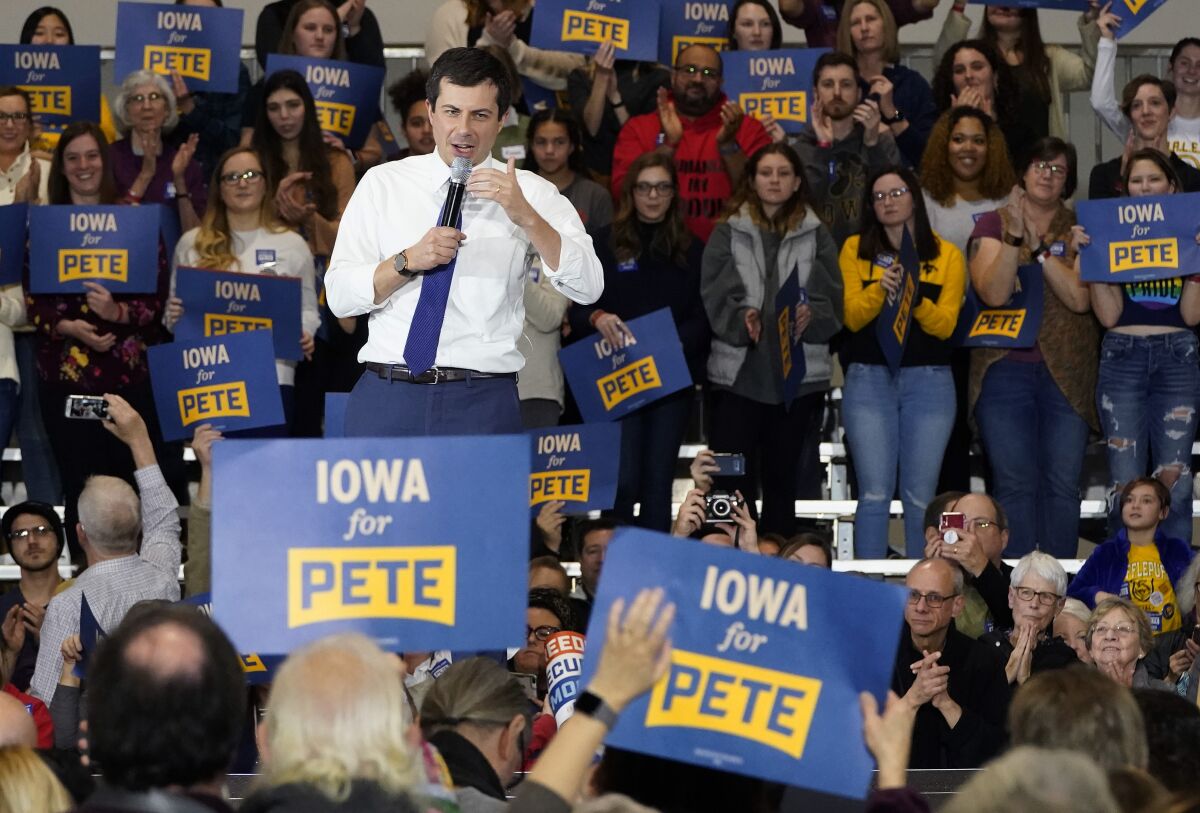 Pete Buttigieg speaks to Iowa voters