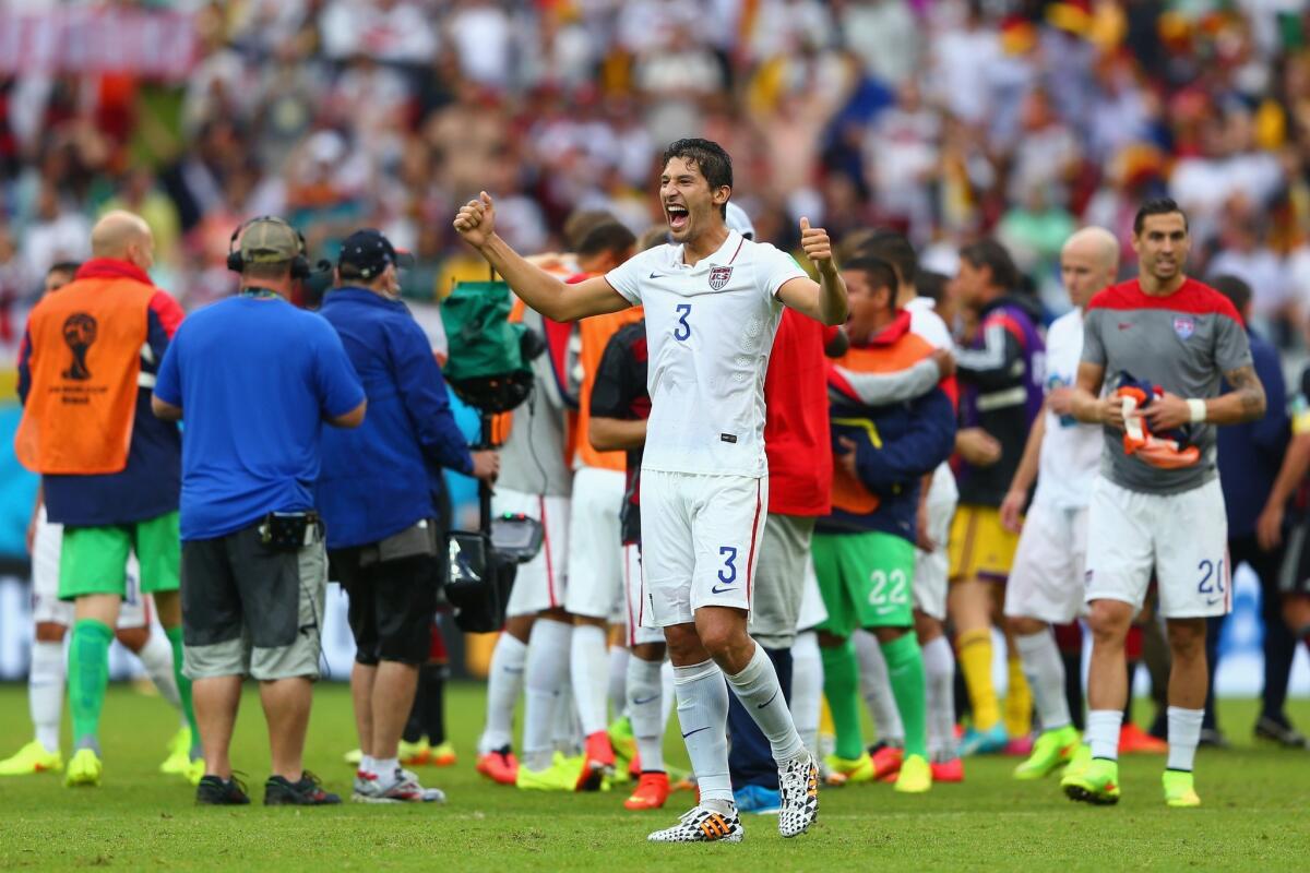 U.S. defender Omar Gonzalez reacts after a 1-0 loss to Germany. Despite the loss, the U.S. advanced to the round of 16 on goal differential over Portugal.