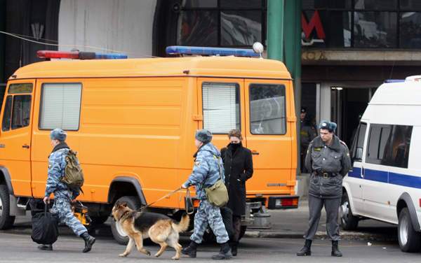 Russian police stand guard