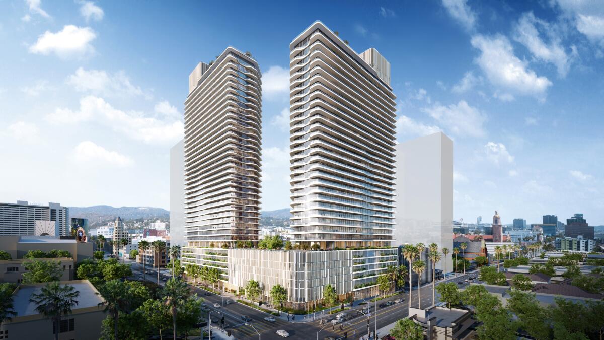 Rendering of proposed project at 6767 Sunset Boulevard in Hollywood. 