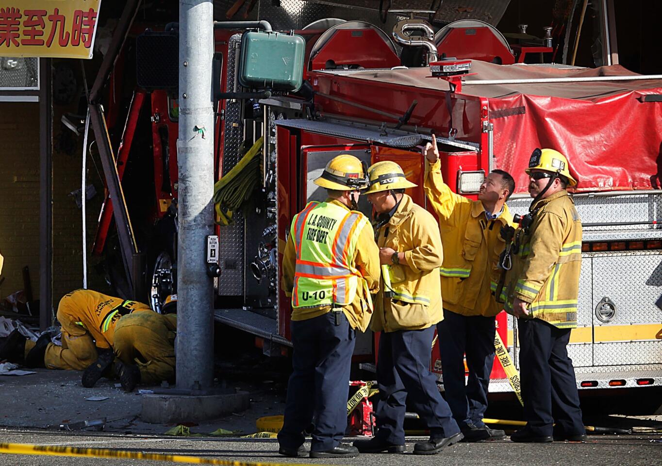 Firetruck crashes into restaurant