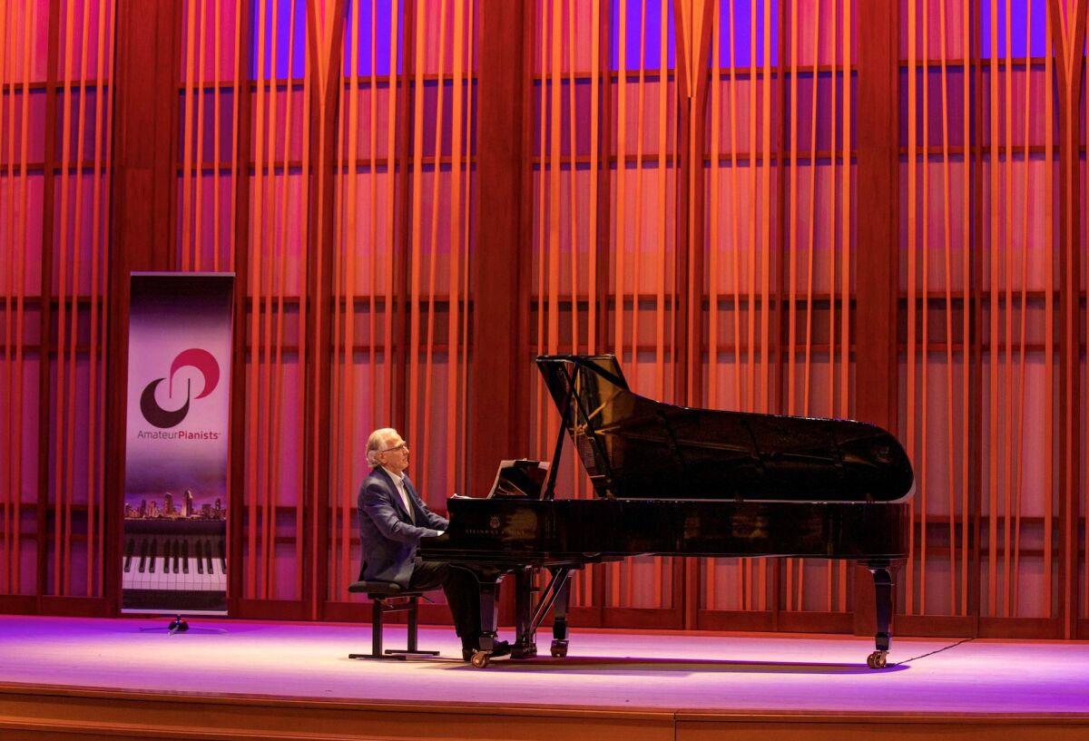 La Jolla resident John Gutheil performs during the 2019 AmateurPianists competition.