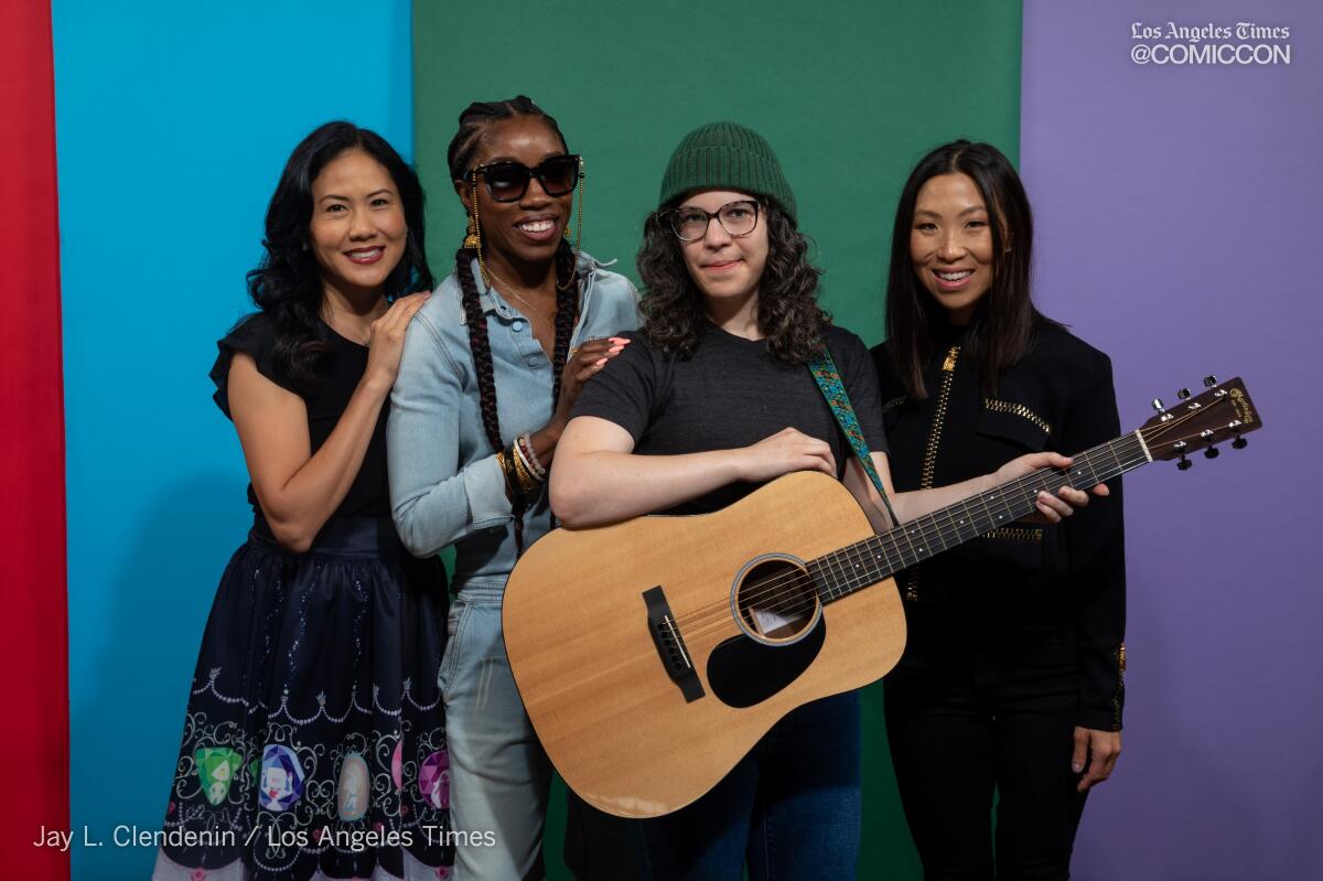 Actors Deedee Magno Hall and Estelle, creator Rebecca Sugar and actor Michaela Dietz from the television series, "Steven Universe," photographed at the L.A. Times Photo and Video Studio at Comic-Con International on Friday, July 19, 2019.