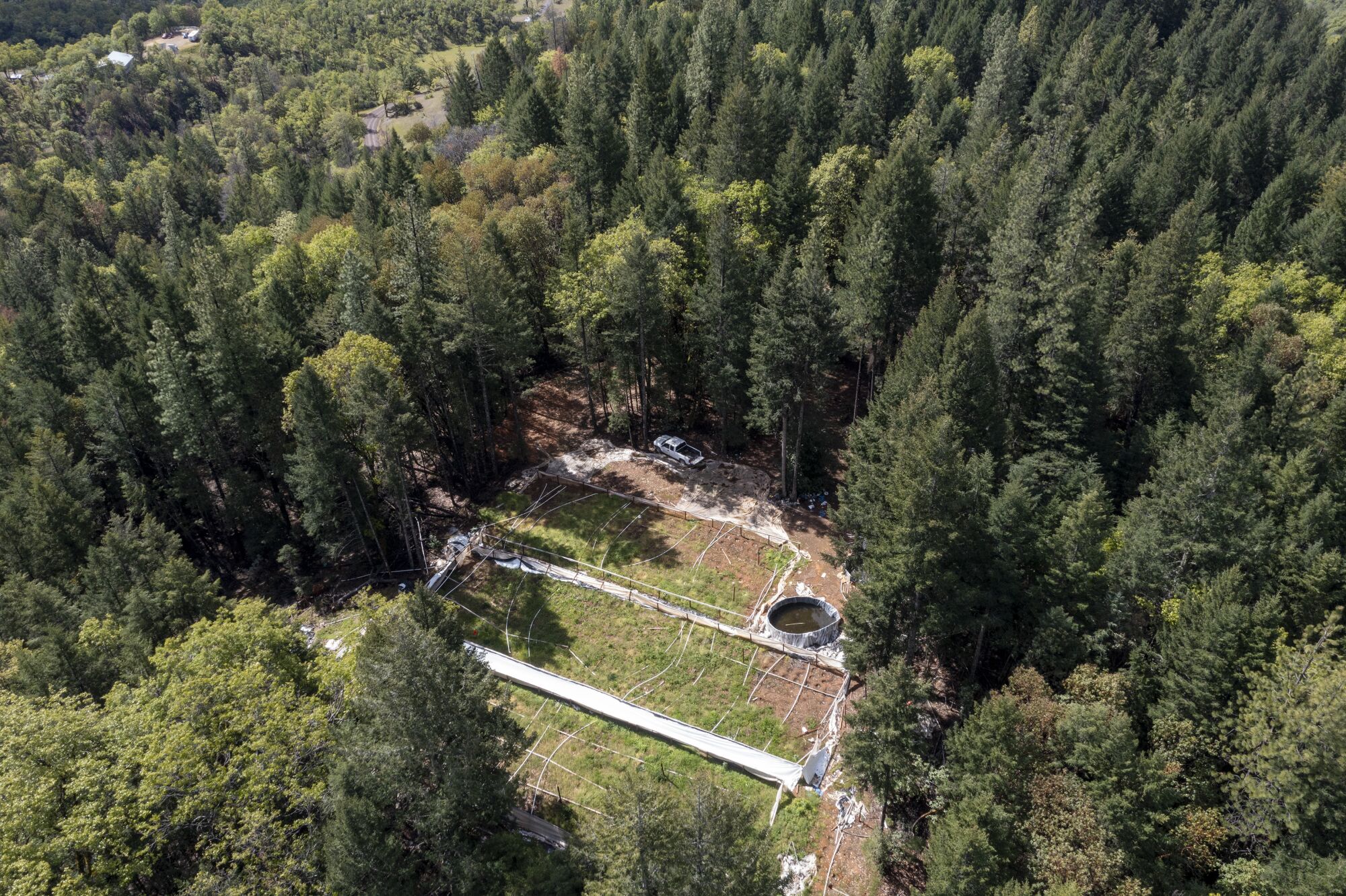 Aerial view of an illegal cannabis grow in Mendocino County.