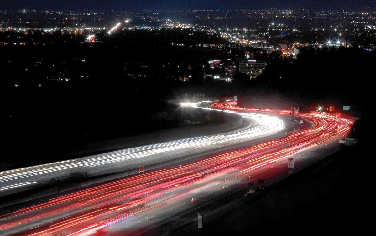 Nighttime traffic on the 405 Freeway in the Sepulveda Pass. One of the best ways to reduce the stress of a commute is to stop driving.