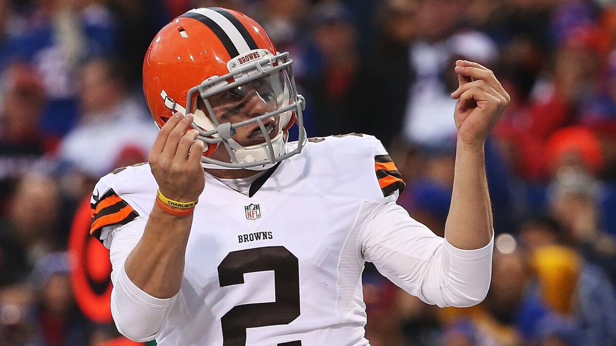 Cleveland Browns quarter Johnny Manziel celebrates after a touchdown against the Buffalo Bills on Nov. 30, 2014.