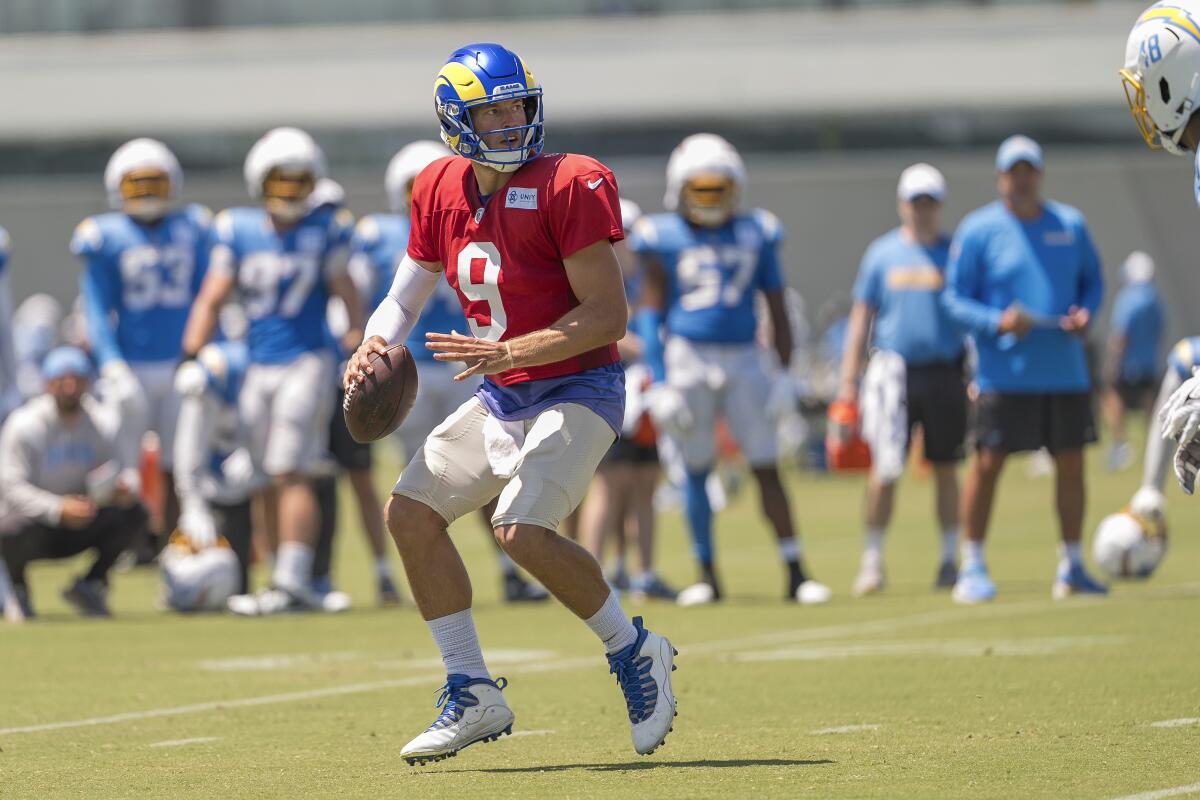 Matthew Stafford looks to pass during a practice session earlier this month.