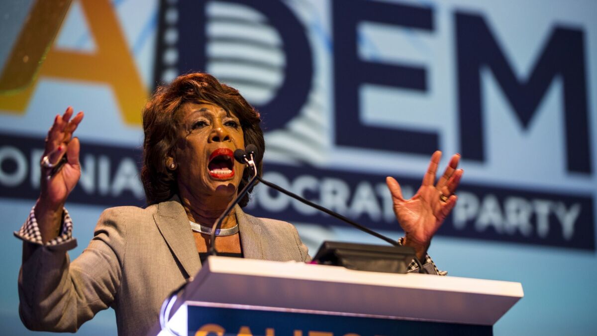 U.S. Rep. Maxine Waters speaks at the 2018 California Democratic State Convention in San Diego. Waters and several others were targeted with explosive packages this week.