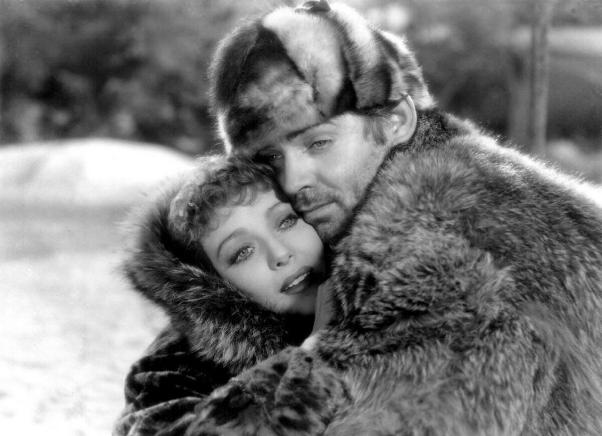 Loretta Young and actor Clark Gable are pictured in a movie still from the 1935 film "Call of The Wild."