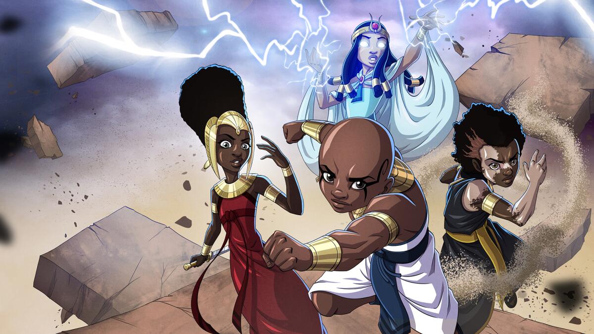 Characters prepare to do battle in a scene from the comic series "Black Sands: The Seven Kingdoms"