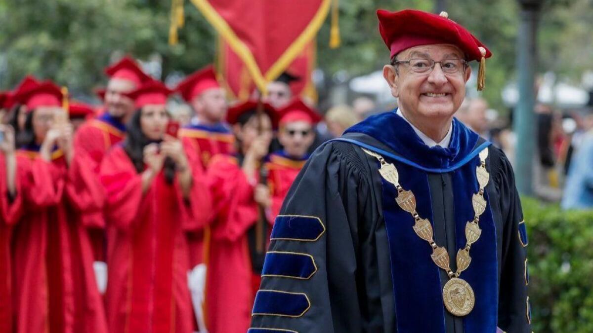 Former USC President C.L. Max Nikias at a university commencement ceremony in 2018.