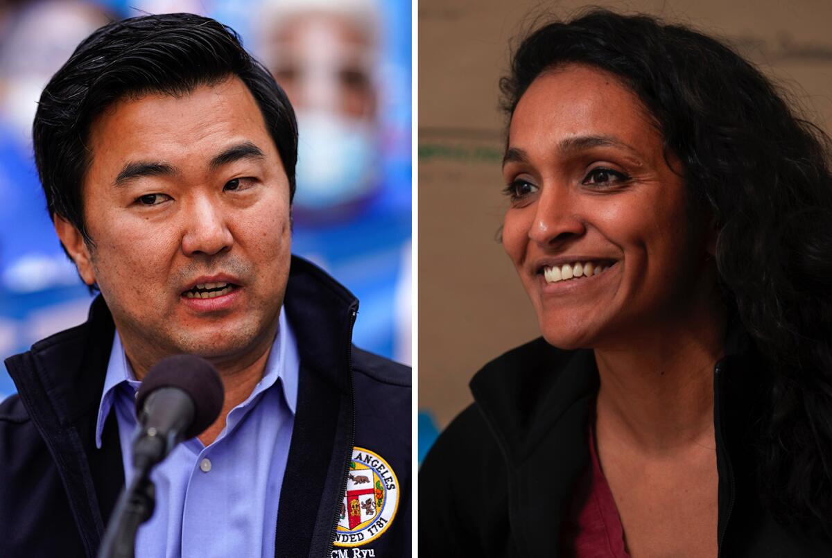 Los Angeles City Council candidates David Ryu and Nithya Raman