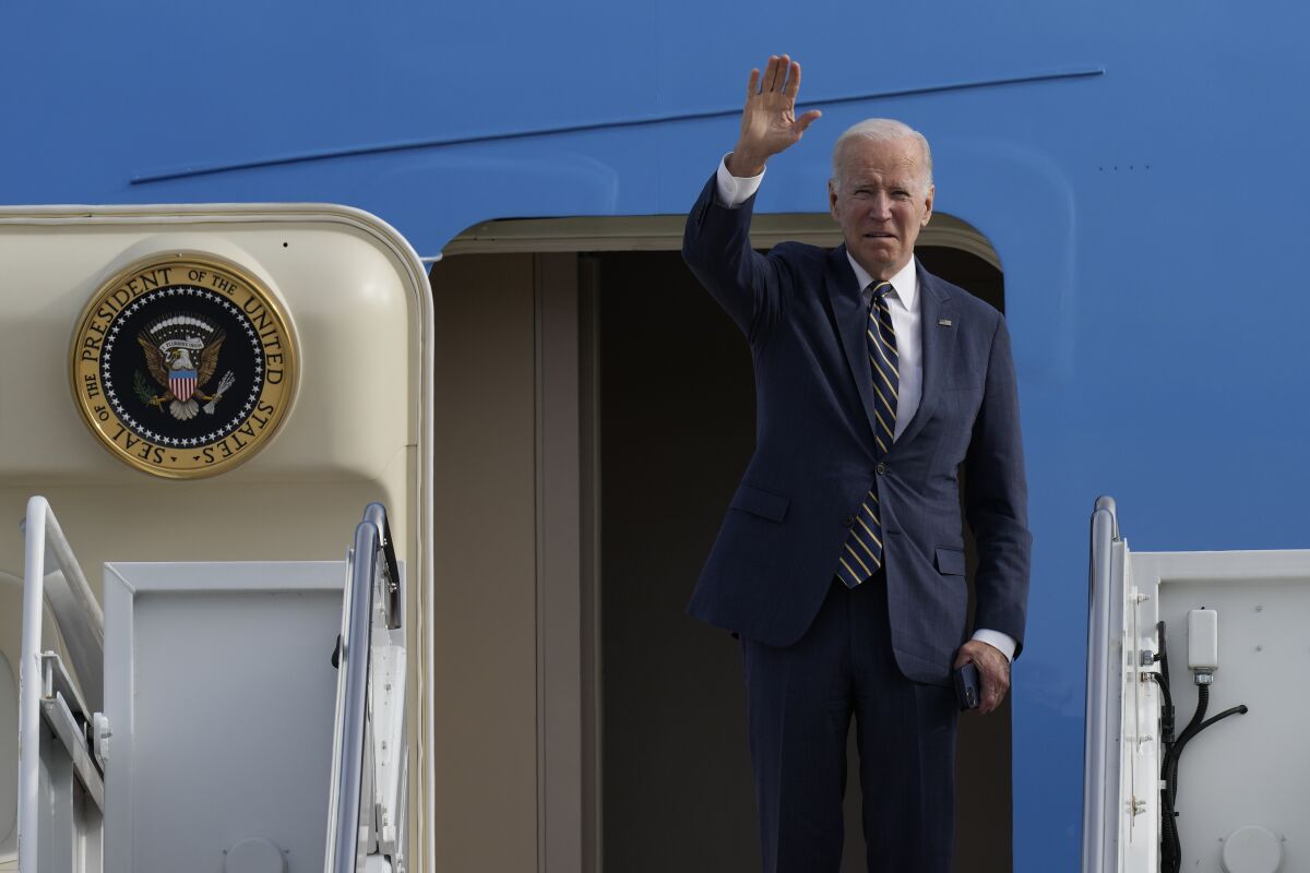 President Joe Biden boards Air Force One at Andrews Air Force Base, Md., on Tuesday, Nov. 29, 2022.  