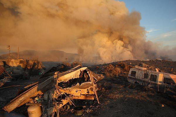 One RV survived, but another didn't after a fast-moving fire burned through thick brush near the community of Aguanga.