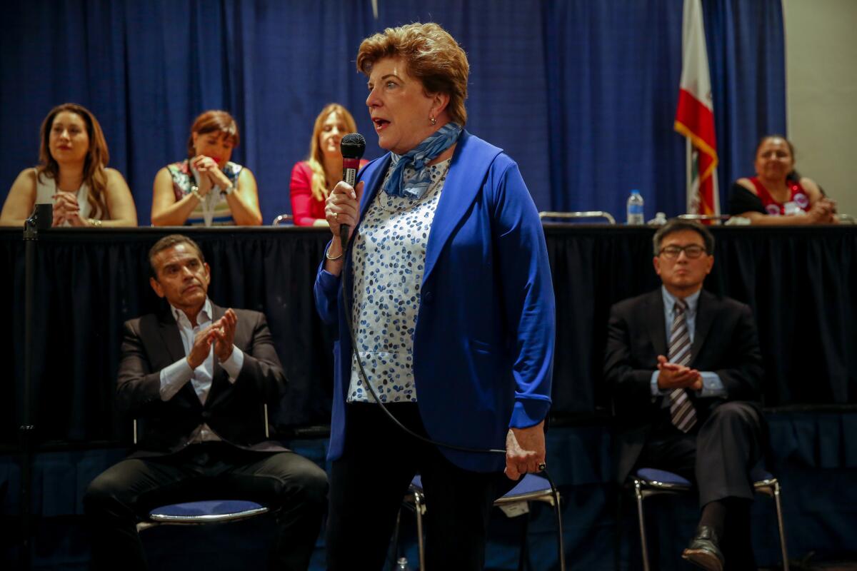 Gubernatorial candidate Delaine Eastin at the California Democratic Party convention.