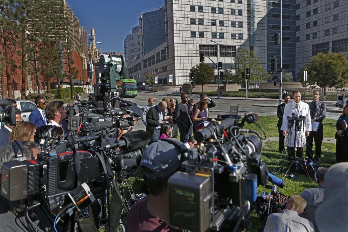 Doctors from UCLA Ronald Reagan Medical Center answer questions about a superbug outbreak in February 2015. The outbreak killed three patients.