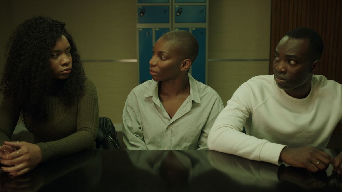 Weruche Opia, Michaela Coel and Paapa Essiedu in a scene from "I May Destroy You."