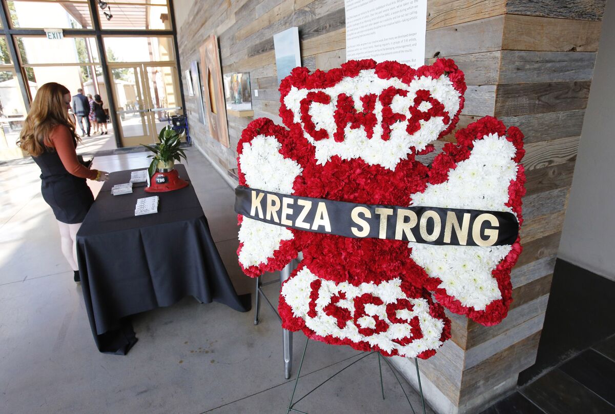 A November 2018 memorial service drew more than 1,300 people to honor Costa Mesa fire Capt. Mike Kreza.