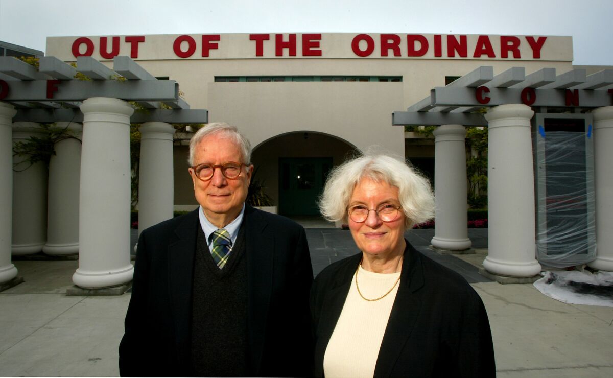 Robert Venturi and Denise Scott Brown in 2002 at the Museum of Contemporary Art San Diego in La Jolla, which hosted an exhibition on the work of the couple, who helped design parts of the museum itself.