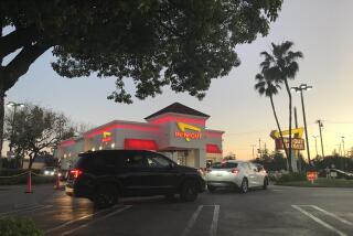 [Wednesday, April 22, 2020] The drive-through / drive-thru at the In-N-Out in Alhambra, Calif. during the coronavirus crisis. The dining room was closed, but the drive-thru had a line that was at almost two dozen deep.