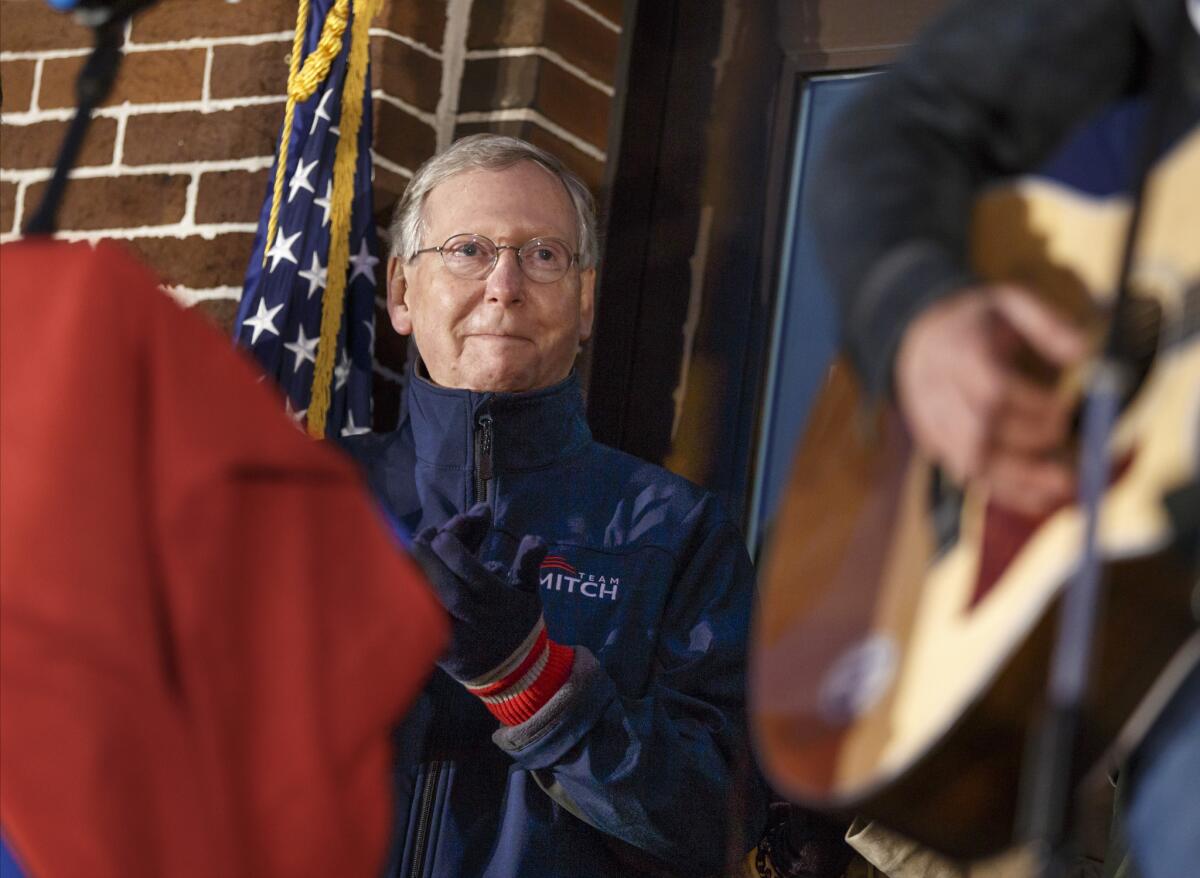 Senate Minority Leader Mitch McConnell (R-Ky.) has opened up a nine-point lead against his Democratic challenger, a poll finds. Above, McConnell at a rally in Georgetown, Ky., on Saturday.